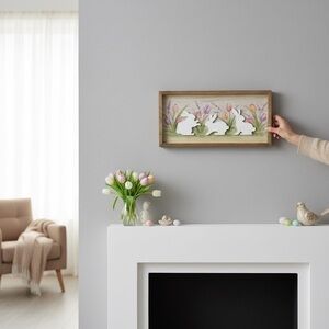 Hobby Lobby Pastel Bunny 3D Trio Wall Art Tulips Easter Pink/Green/Purple NWT